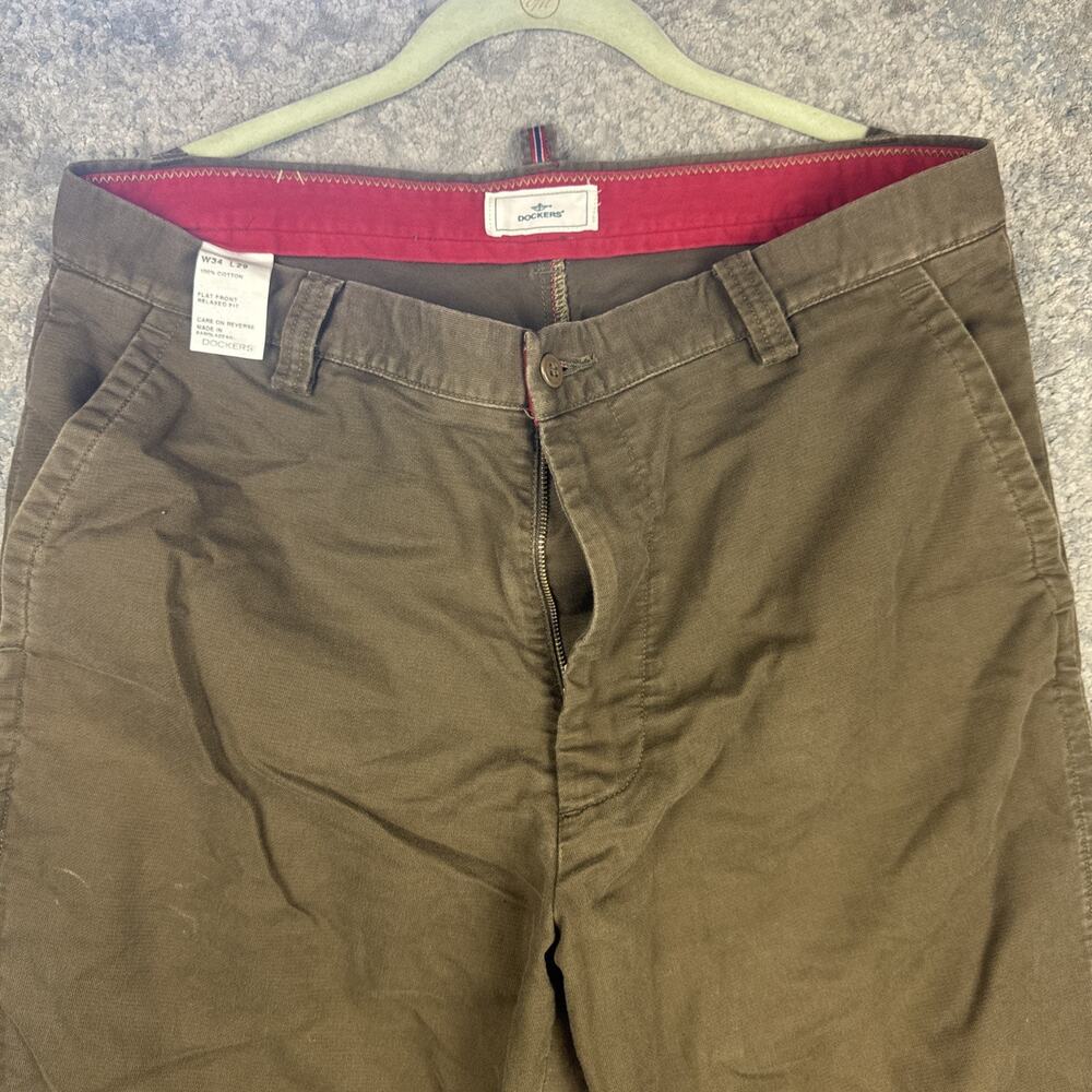 Dockers Vintage Flat Front Relaxed Fit Mens Pants Brown/Green 34x29